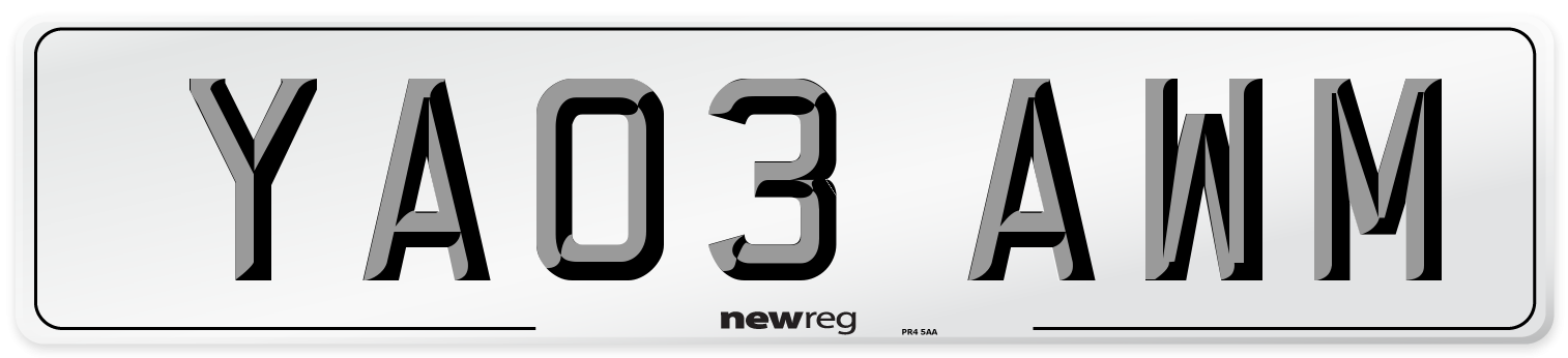 YA03 AWM Number Plate from New Reg